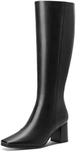 Greemarliy Sleek Black Knee High Boots for Women with Chunky Heel Side Zip Design Chic Black Wide Boots for Women