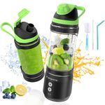 Portable Blender, Vaeqozva 700ml Portable Blender Smoothie Maker for Shakes and Smoothies, Mini Smoothie Blender USB Rechargeable with On The Go Blender Bottle & Travel Lid(Green Cap Black Body)