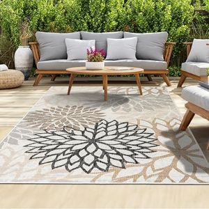 homeart Outdoor Rug - Easy-Clean, Durable, Stain-Resistant, Weather & UV Resistant Indoor & Outdoor Rugs for Porch, Deck, Balcony, Garden, Picnic and Patio | Bellis Black, Beige - 80x150cm