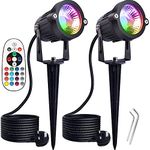 WeFoonLo Pack of 2, Outdoor LED Landscape Lights Waterproof Spotlight with Spike Stand and Plug for Driveway, Outdoor Lawn Lighting, Flood Garden, Yard (6W, RGB)