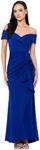 Xscape Women's Long Off Shoulder Sweetheart Neck Side Ruffle Gown (Reg and Petite), Marine, 10