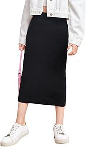 Milumia Girl's Casual High Waist Long Pencil Skirt Comfy Plain Straight Skirts Black 13-14 Years