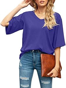 SUEANI Women's Blouse Tops Loose V Neck 3/4 Bell Sleeve Shirt, A- Royal Blue, Small