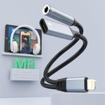 2-in-1 Headphone and Charger Adapter for iPhone,【Apple MFi Certified】 Lightning to 3.5mm Headphone Jack and Charger Cable,Headphone Aux Audio Splitter Support Music+Charge+Control for iPhone 14/13/12