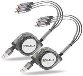 SDBAUX 2Pack Multi USB Charger Cable Retractable 3 in 1 Multiple Charging Cord Adapter with Mini Type C Micro USB Port Connectors Compatible with Cell Phones Tablets Universal Use (2Pack-Grey)