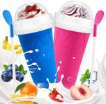 Slushie Cup, 2 Pack Slushy Maker Cup, Frozen Magic Squeeze Cups for Juice Milk Yogurt Ice Cream Make, DIY Smoothie Cooling Cup with Lid & Straw, Gifts for Kids Friends Family (Blue+Pink)