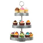 Mind Reader Cupcake Stand, Tiered, Dessert Table Display, Kitchen Tower, Galvanized Metal, 30.5L x 30.5W x 53.3H cm, Silver