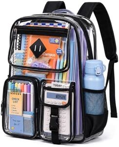 PIG PIG GIRL Clear Backpack for School,Heavy Duty PVC Transparent Bookbag for Girls Stadium Approved See Through Backpack, 2-black, Large(16inch), Traditional" Or "Industrial