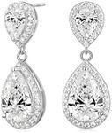 EAMTI Silver Dangle Earrings for Women Cubic Zirconia Teardrop Bridal Wedding Earrings 925 Sterling Silver Post Rhinestone Earring