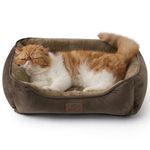 Bedsure Cat beds for Indoor Cats - 51x41 cm Washable Rectangle Small Dog Pet Bed with Anti-Slip Bottom for Kitten and Puppy, Brown