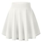 Urban CoCo Women's Basic Versatile Stretchy Flared Casual Mini Skater Skirt (Small, White)