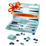 Premium Turquoise Backgammon Set for Adults – Luxury Leather Board Game with PU Leather Case, 32 Acrylic Chips, Dice Cups, Doubling Cube