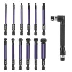 GIONAR 13Pcs Hex Bit Set, with 12 Ball End Allen Key Drill Bit Set and 1 Mini Double Ended Socket, S2 Steel 1/4” Hex Shank Magnetic Screwdriver Bits, 65mm Allen Key Screwdriver Set H2-H12