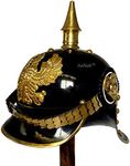 AnNafi® WWI & WWII German Prussian Pickelhaube Helmet Brass Accents Imperial Officer Spike Helmet Pickelhauben Helmets Wearable | Medieval Costumes Helm Armor SCA LARP Replica Costume