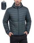 33,000ft Men's Insulated Puffer Jackets Waterproof Jacket for Men Easy Packable Hooded Quilted Jacket Lightweight Men's Coats with Zip Pockets Grey XL