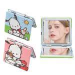 JSMIECO 2 Pack Cartoon Compact Mirrors, Small Pocket Makeup Mirror with 1X/2X Magnifying, PU Leather Kawaii Mirror, Portable Mirror for Bag, Pocket, Purse