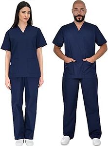 B-well Colombo Divisa Sanitaria Donna e Uomo | Uniforme Sanitaria Donna e Uomo Unisex Set con Casacca e Pantalone | Divise Sanitarie Blu XXXL