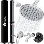 tillvex 35L Tank Outdoor Solar Shower + Cover - Solar Heated Shower, Garden, Pool and Outdoor Shower with Hot and Cold Water, Adjustable Temperature, with Rain Shower Head and Faucet