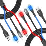 SOOPII Multi Charging Cable with 3 Colors LED Indicator,Nylon Braided 3 in 1 Charging Cable 2.0m/6.6ft with lPhone/Type C/Micro USB Port for Most Phones & Tablets and More(2 Pack)