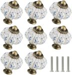 Zernmiarder Ivory & Blue Ceramic Knobs 12 Pack - Pumpkin Cabinet Knobs Retro Dresser Knobs - Vintage Drawer Pulls with Screws for Closet Drawer Cupboard Cabinet and DIY Home Project