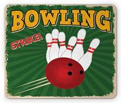 Vintage Mouse Pad by Ambesonne, Bowling Balls and Pins Design Western Sport Hobby Leisure Winner Artsy Art Print, Standard Size Rectangle Non-Slip Rubber Mousepad, Multicolor