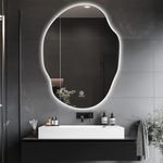 Alfa Design Irregular LED Bathroom Mirror with Lights - 30x22 Inch (Unframed) | Touch Sensor LED Wall Mirror for Bathroom, Wash Basin, Entryway & Living Room | Front & Backlit, 3 Color Modes, Dimmable