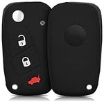 kwmobile Key Cover Compatible with Fiat Lancia 3 Button Car Key - Soft Silicone Car Key Fob Holder Protector Case - Black