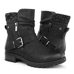 Hawkwell Women's Combat Boots Side Zipper Buckle Fashion Ankle Booties,Black PU,8 M US