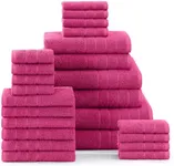 Casa Platino 24 Piece 100% Cotton Towel Set for Bathroom, 2 Bath Sheets, 2 Large Bath Towels(30"x 60"), 2 Gym Towels(24"x 48") 6 Hand Towels, 8 Washcloths & 4 Fingertip Towels, Soft Towel Set- Fuchsia