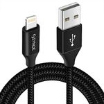 Synqe Nylon Braided USB Data Sync & 3A Long Fast Charging Cable Compatible for iPhones, iPad Air, iPad Mini, iPad Pro (2M, Black)