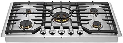 ROBAM 36 Inch Gas Cooktop 5 Burner Stove, 57,000 BTU Kitchen Countertop Cooker with 20,000 BTU Wok Burner, Brass Burners, Flame Failure Protection, Fuel-Powered Indoor Gas Cooktop, NG/LPG Convertible
