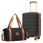 COOLIFE Cabin Suitcase 55×35×20cm and Cabin Bag 20L(40X25X20cm) Set for Ryanair Airlines Carry on Hand Cabin Luggage Hard Shell Suitcase Lightweight with TSA Lock (Black/Brown, 55×35×20cm -Set 2pcs)