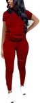 Nimsruc Two Piece Outfits for Women Short Sleeve Sweatsuit Casual Tracksuit…, 6388 Red Wine, Small