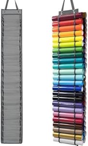 Vinyl Roll Holder with 52 Compartments and Keeper with Door Hooks and Strap, Clear Vinyl Organizers Holder Wall Mount for Home Craft Closet Wall Door (Grey)