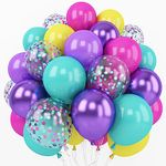 Rainbow Balloon, 60 Pcs 12 Inches Assorted Color Balloons Latex Balloons in Hot Pink Purple Blue Yellow Confetti Balloons for Magic Theme Birthday Decoration Baby Shower Engagement Party Supplies