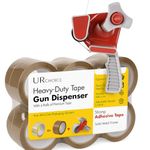 UR CHOICE Heavy Duty Tape Gun Dispenser with 6 Brown Packaging Tapes, 48mm x 66m Rolls, Strong Parcel Packing Tape with Dispenser for Boxes, Moving, Shipping, Office & Warehouse Use