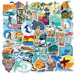 Summer Surfing Stickers for Water Bottles Laptop Refrigerator Luggage Computer Phone, 50 Pcs Waterproof Cool Beach Outdoor Decals DIY Decorations for Teens Kids