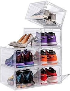 Shoe Storage Box Set of 6, Stackable Hard Plastic Clear Shoe Storage with Magnetic Acrylic Door, Drop Front Shoe Boxes Organiser, As Shoe Storage Containers For Display Sneaker for Size 12