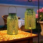 Homeimpro Solar Outdoor Lanterns Waterproof Peacock Gardening Gifts for Mom, Big Solar Garden Yard Art, Outside, Patio, Birthday Mothers' Day Gifts Grandma Wife (2Pack, Antique Green)