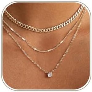 Coshilta Gold Necklace for Women Trendy,14K Gold Plated CZ Pendant Layered Gold Necklaces Set Choker Necklaces Simple Circle Cubic Zirconia Necklace Stack Chain Jewelry Set