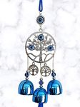 MOOZ Copper Alloy Wind Chimes For Home Positive Energy, Evil Eye Hanging For Home, Evil Eye Home Decor Items, Hanging Decorative Items For Home (Round 1), Blue