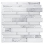 Art3d 10-Sheet Premium Stick On Kitchen Backsplash Tiles, 12"x12" Peel and Stick Self Adhesive Wall Tiles, White Marble Design