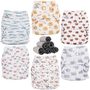 Bunii Cloth Diaper 6-Pack - Reusable Adjustable Pocket Diaper (Safari)
