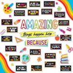 Decorably 49 Pcs Amazing Things Happen Here Bulletin Board Decorations for Elementary with Borders - Chalkboard School Bulletin Board Decorations, Bulletin Board Set, Bulletin Board Decor