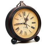 CBK Table Clock Retro Twin Bell Metal Frame Alarm Clock with Night Backlight Function & Silent Motion, High Volume Bedside Luminous Alarm for Bedroom/Office (Roman Vintage)