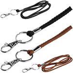 Office Lanyard, PLENTY 2PCS Handmade PU Leather Necklace Lanyard with Strong Clip and Keychain for Keys, ID Badge Holder, Camera, Cell Phone, iPod, MP3, MP4, USB Flash Drive (Black+Brown)