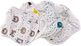 FlyIdeas Waterproof Baby Bibs, Pack of 5 – 100% Double Layered Certified Cotton, Water Repellent Bib for Babies Feeding (Small 0-12)