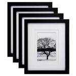 EGOFINE 10x8 Photo Frames Black Set of 4, Wooden Frames Matted for 6x4/7x5 inch or 8x10 Without Mat,10x8 Picture Frames for Tabletop and Wall Mounting,20x25cm Poster frames for Portrait, Printing