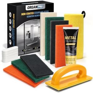 Non-Coated Stainless Steel Scratch Remover Kit for Appliances & Sinks | All-in-One Scratch Repair & Polishing Kit with 100g Compound, 6 Repair Pads & Holder, 5 Test Sticks, Restores Brushed Grain