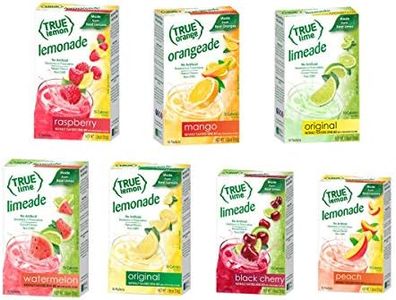 True Lime 7 flavor variety Pack: WATERMELON AQUA FRESCA, LIMEADE, Original Lemonade, Peach, Black Cherry, Raspberry & Mango Orange. True Citrus Assorted Beverage Pack: (7 boxes), Red